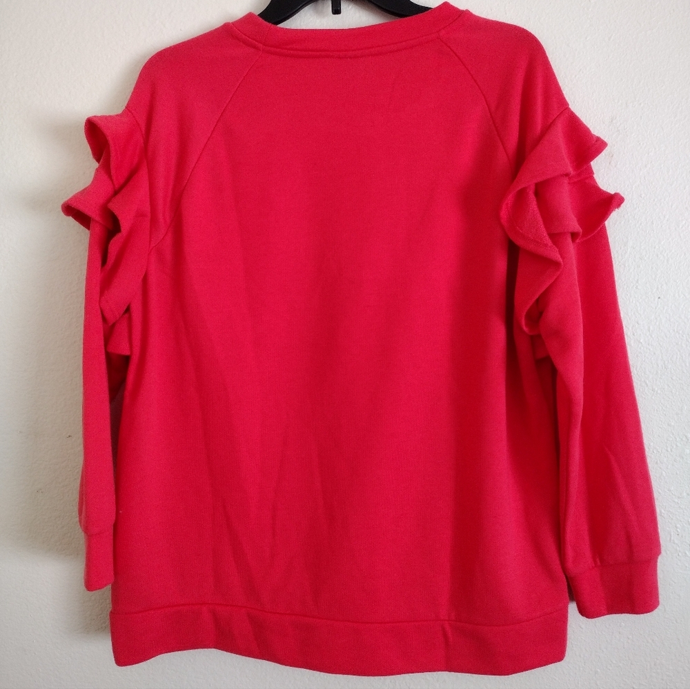 Halogen Bright Red Ruffle Sweatshirt Size Large - Picture 7 of 8